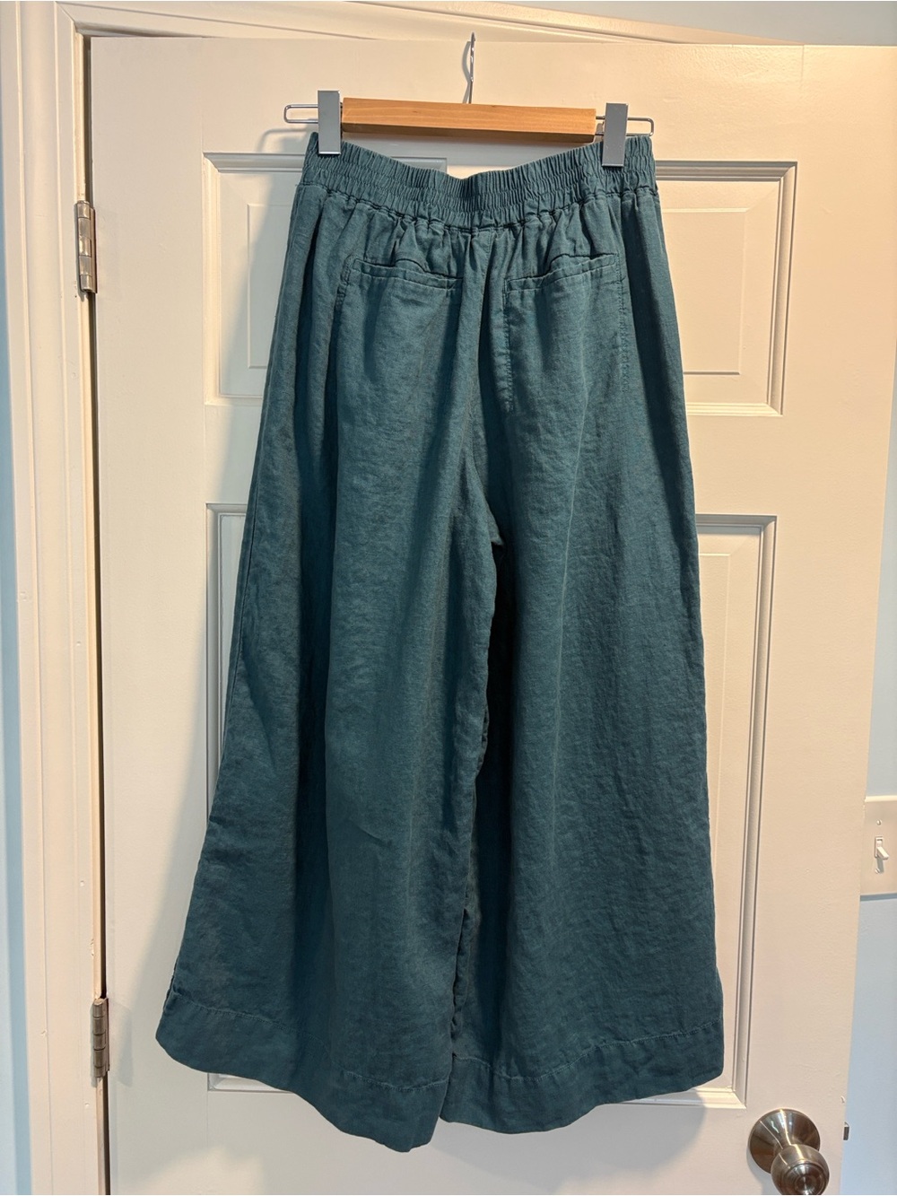 Athleta Teal Wide-Leg Crop Playa Linen Pants - Picture 2 of 5